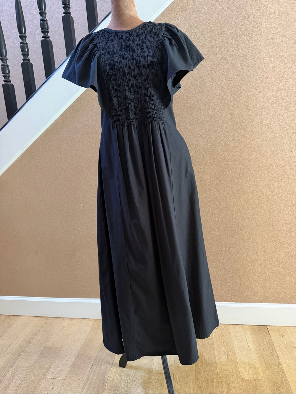 Anna Cate Women's Black Smocked Maxi Dress with Flutter Sleeves